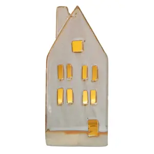 Béžový porcelánový domek s LED světýlky Chrie - 7*6*15 cm Clayre & Eef