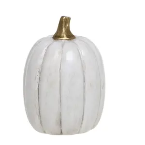 Bílá antik dekorace dýně Pumpkin gold - Ø 8*13 cm  Chic Antique