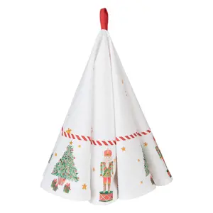 Produkt Bílá bavlněná kulatá utěrka s louskáčky Happy Little Christmas - Ø 80 cm Clayre & Eef