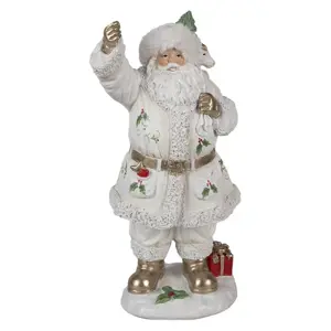 Bílá dekorace figurka Santa Claus s pytlem dárků - 14*16*31 cm Clayre & Eef