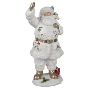 Bílá dekorace figurka Santa Claus s pytlem dárků - 21*23*43 cm Clayre & Eef