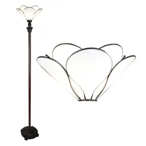 Produkt Bílá stojací Tiffany lampa ve tvaru květu Flower white - Ø 31*183 cm E27/max 1*40W Clayre & Eef