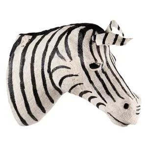 Bílo-černá antik nástěnná dekorace hlava zebra S - 10*20*18 cm Clayre & Eef