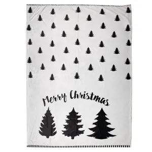 Produkt Bílo-černý plyšový pléd se stromky Black&White X-Mas - 130*170 cm Clayre & Eef