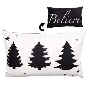 Produkt Bílo-černý povlak na polštář se stromky Believe Black&White X-Mas - 30*50 cm Clayre & Eef