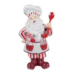 Bílo-červená dekorace figurína Santa Claus kuchař - 26*20*47 cm Clayre & Eef