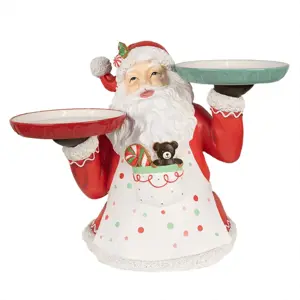 Bílo-červená dekorace figurína Santa Claus s podnosy - 55*33*44 cm Clayre & Eef