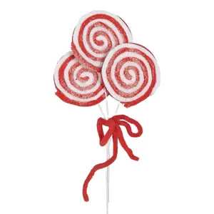 Bílo-červený vánoční zápich lízátka Lollipop - 15*1*30 cm Clayre & Eef