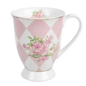 Bílo-růžový hrnek s růžičkami Sweet Roses I - 12*8*10 cm / 300 ml Clayre & Eef