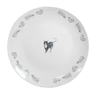 Bílo-šedý porcelánový talířek Cats and Kittens – Ø 20*2 cm Clayre & Eef