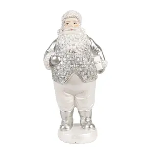 Bílo-stříbrná dekorace figurka Santa Claus - 8*6*16 cm Clayre & Eef