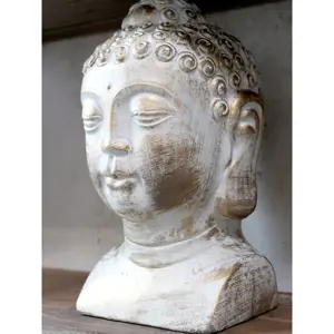 Bílo - zlatá antik dekorace hlava Buddha Vittel - 13*13*26cm Chic Antique