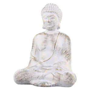 Bílo - zlatá antik dekorace socha Buddha Vittel - 23*17*28cm Chic Antique