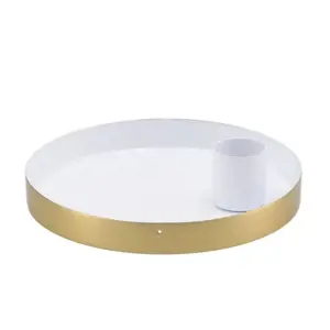 Produkt Bílo - zlatý kovový svícen Marrakech white - Ø 12*3 cm daan kromhout