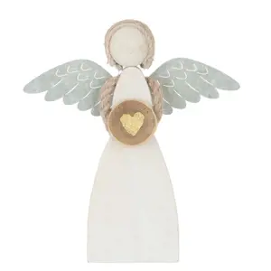 Produkt Bílý dřevěný anděl se srdíčkem Heart gold - 23*5*26cm J-Line by Jolipa