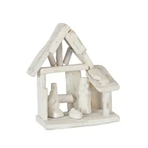 Bílý dřevěný Betlém s porcelánovými postavičkami Nativity wood - 16*10*19 cm J-Line by Jolipa