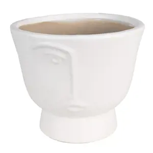 Produkt Bílý keramický obal na květináč s polovinou obličeje Facia M - Ø 14*12 cm Clayre & Eef