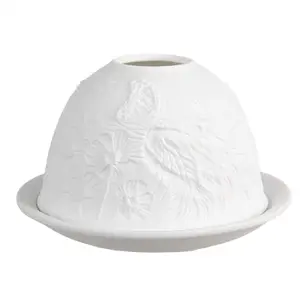 Produkt Bílý porcelánový svícen na čajovku kočička s motýlkem Paollo - Ø 12 * 8 cm Clayre & Eef