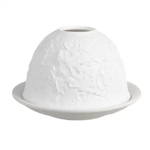 Bílý porcelánový svícen na čajovku s motýlky na květech Paollo - Ø 12 * 8 cm Clayre & Eef