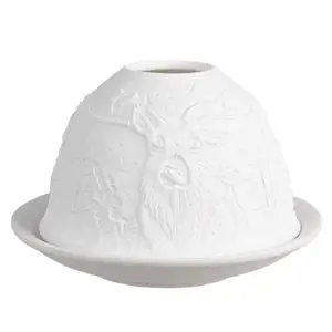 Produkt Bílý porcelánový svícen na čajovou svíčku jelen Paollo - Ø 12 * 8 cm Clayre & Eef