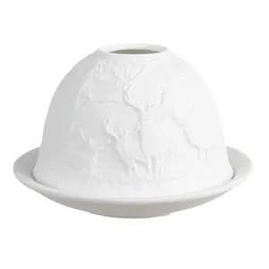 Produkt Bílý porcelánový svícen na čajovou svíčku jeleni v lese Paollo - Ø 12 * 8 cm Clayre & Eef