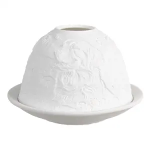 Produkt Bílý porcelánový svícen na čajovou svíčku s pejsky na louce Paollo - Ø 12 * 8 cm Clayre & Eef