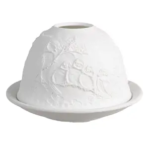 Produkt Bílý porcelánový svícen na čajovou svíčku s ptáčky Paollo - Ø 12 * 8 cm Clayre & Eef