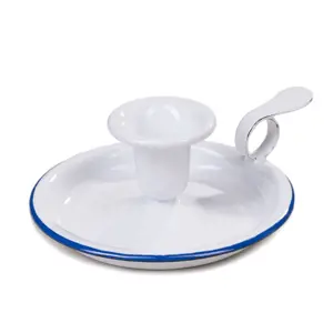 Produkt Bílý smaltovaný svícen White blue - Ø 13*6cm Münder Email