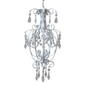 Bílý vintage ručně vyrobený lustr s kamínky Chandelié - 22*40cm/E14 Chic Antique