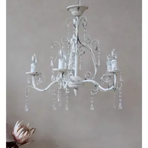 Produkt Bílý vintage ručně vyrobený lustr s kamínky Chandelié - 61*49cm/E14/ 60W Chic Antique