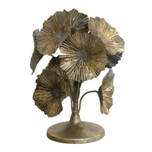 Produkt Bronzový antik kovový svícen zdobený květy Flower - Ø 14*20cm Chic Antique