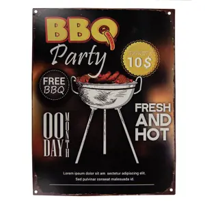 Produkt Černá antik nástěnná kovová cedule BBQ Party - 25*1*33 cm Clayre & Eef