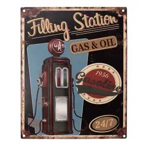 Produkt Černá antik nástěnná kovová cedule Filling Station - 20*1*25 cm Clayre & Eef