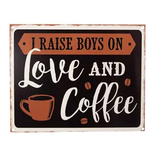 Produkt Černá antik nástěnná kovová cedule Love And Coffee - 25*1*20 cm Clayre & Eef