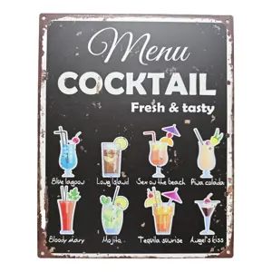 Černá antik nástěnná kovová cedule Menu Coctail - 20*25cm Ostatní