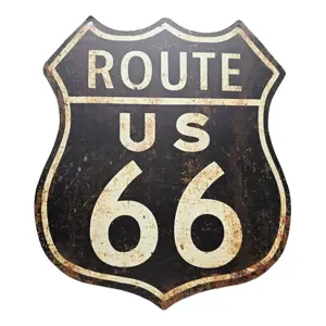 Černá antik nástěnná kovová cedule Route 66 - 30*35 cm Ostatní