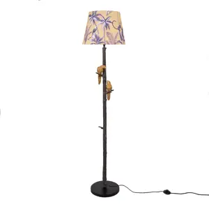 Produkt Černá stojací lampa se zlatými papoušky Floral papagai - Ø 37*165 cm/ E27 Clayre & Eef