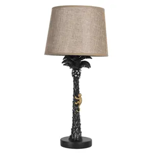 Produkt Černá stolní lampa Palma s hnědým stínidlem - Ø 25*5 cm E27/max 1*60W Clayre & Eef