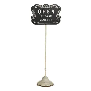 Černo-béžová antik litinová cedule Open/ Closed na noze – 25*15*70 cm Chic Antique