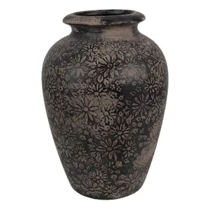 Produkt Černo-šedá keramická váza s květy - Ø 18*26 cm  Clayre & Eef