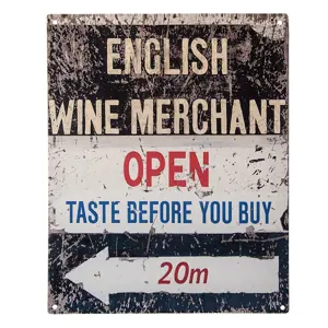 Produkt Černobílá antik nástěnná kovová cedule English Wine Merchant - 20*1*25 cm Clayre & Eef