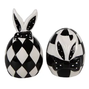 Produkt Černobílá keramická slánka a pepřenka Black&White Bunny - Ø 5x9 cm/ Ø 5x7 cm Clayre & Eef