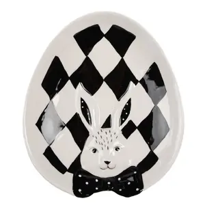 Produkt Černobílý keramický dezertní talířek Black&White Bunny - 21*18*4 cm Clayre & Eef