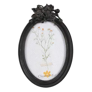 Produkt Černý antik oválný fotorámeček s květy - 14*3*21 cm / 10*15 cm Clayre & Eef