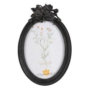 Produkt Černý antik oválný fotorámeček s květy - 16*3*24 cm / 13*18 cm Clayre & Eef