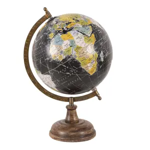 Produkt Černý dekorativní glóbus na dřevěném podstavci Globe - 22*22*37 cm Clayre & Eef