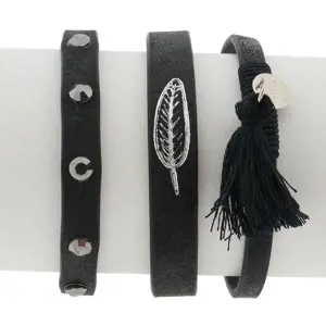 Produkt Černý koženkový náramek s pírkem a třásní - Ø 6-7 cm Clayre & Eef
