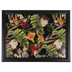 Produkt Černý podnos na nohy s motivem květin Flowers black - 43*33*7cm Mars & More