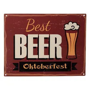 Produkt Červená antik nástěnná kovová cedule Best Beer Oktoberfest - 33*1*25 cm Clayre & Eef