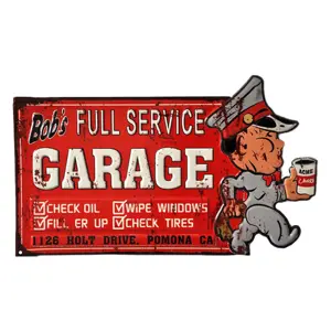 Produkt Červená kovová nástěnná cedule Bob´s Garage - 50*1*30 cm Clayre & Eef